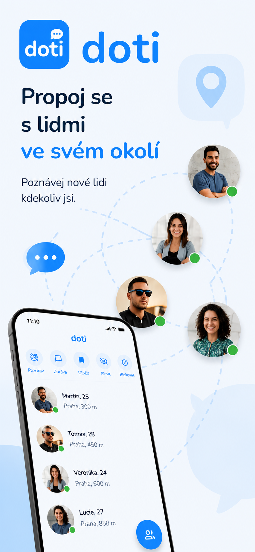 Ukázka aplikace Doti s lidmi v okolí
